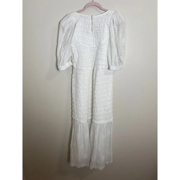 SEA NY White Eyelet Puff Sleeve Smocked Midi Dress - Picture 7 of 7